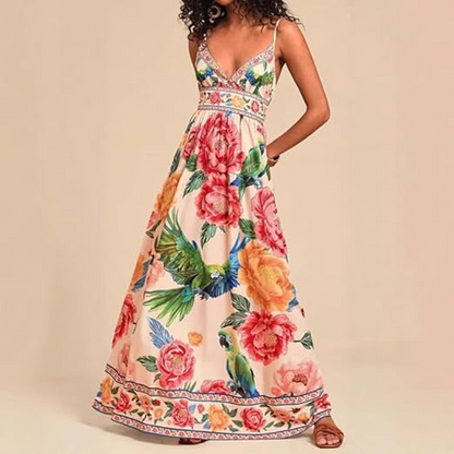 🌴 Elegantes Maxikleid für den Sommer 💖 V-Ausschnitt & Spaghettiträgern 👗
