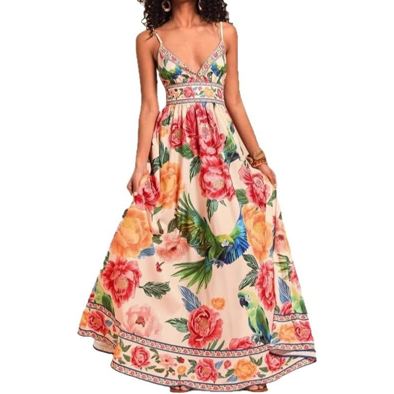 🌴 Elegantes Maxikleid für den Sommer 💖 V-Ausschnitt & Spaghettiträgern 👗