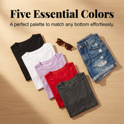 👕⏰ 50% RABATT! 5er-Pack Unifarbene Basic T-Shirts aus Baumwolle – Vielseitige Klassiker für deinen Kleiderschrank 🧳