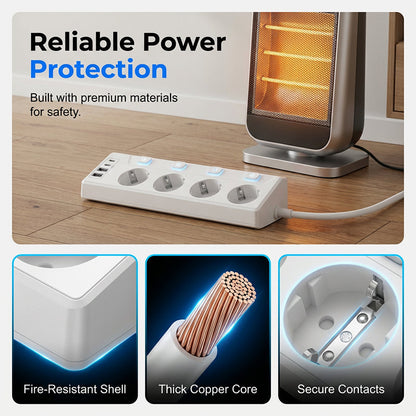 💡🔌 Steckdosenleiste mit 4 Steckdosen ✨ Einzelnen Schaltern & USB-Anschlüssen 📱