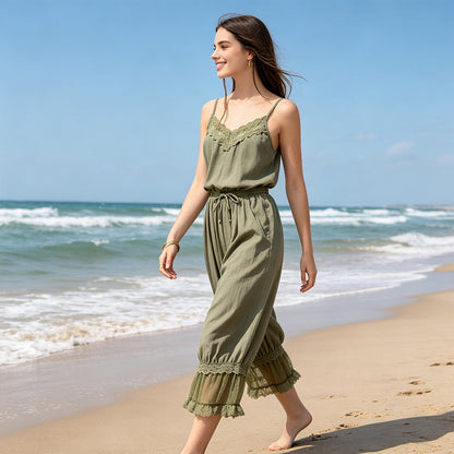 ✨ Lässiger Spitzen-Cami-Jumpsuit für Damen 👗🌸