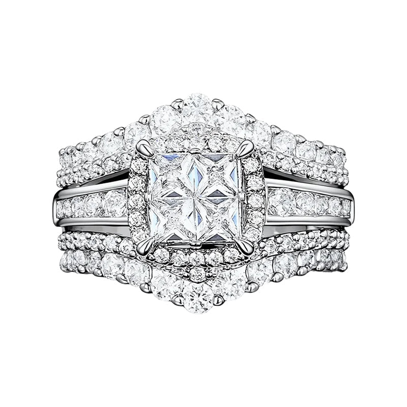 💍 50% RABATT! 💥 Damen Prinzessschliff Zirkonia Ring – Pavé-Fassung & mehrlagiges Band – Funkelndes Design, perfekt für Verlobung oder besondere Anlässe – zeitlose Eleganz ✨