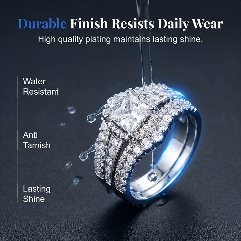 💍 50% RABATT! 💥 Damen Prinzessschliff Zirkonia Ring – Pavé-Fassung & mehrlagiges Band – Funkelndes Design, perfekt für Verlobung oder besondere Anlässe – zeitlose Eleganz ✨