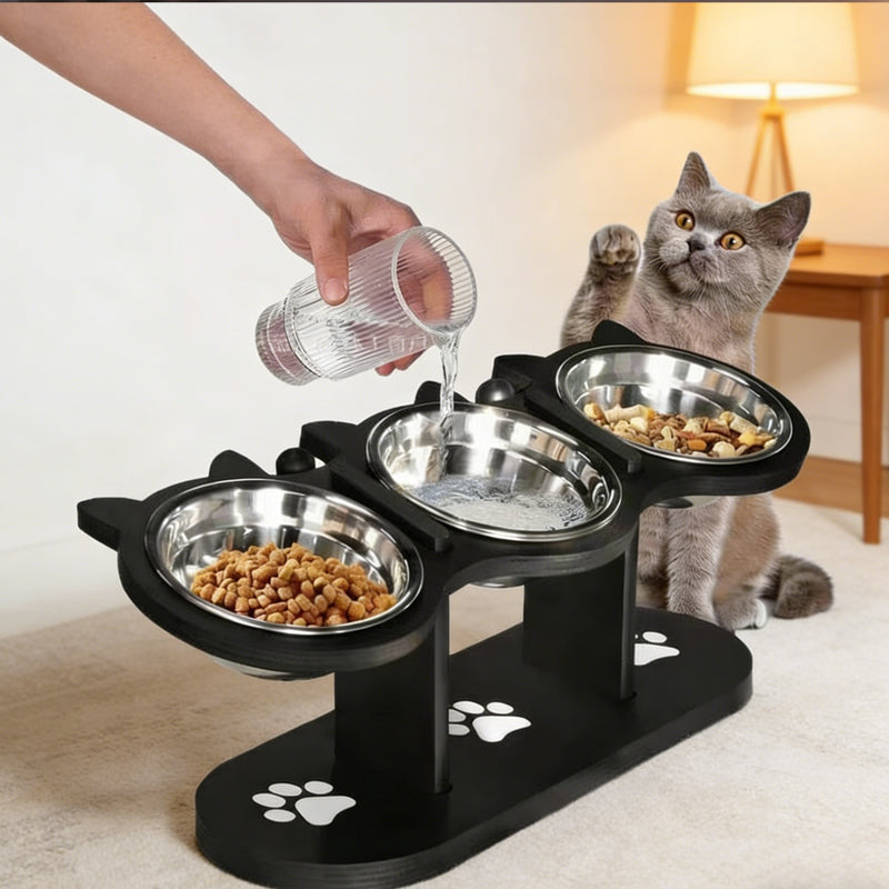 🐾50 % Rabatt!!🐱🐶 Rutschfester erhöhter Futtertrog 🥣 mit 3 Schalen für Haustiere 💖