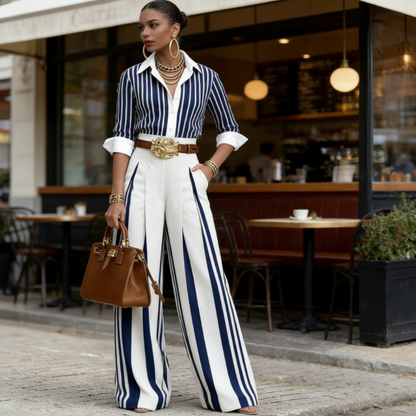 🔥 Neu 2026 • Neu eingetroffen!💥Gestreiftes Shirt & weite Hose im Set – bequem & stilvoll für den Alltag
