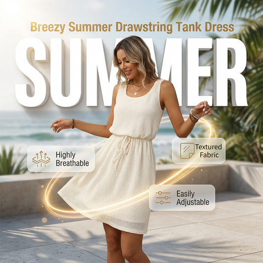 👗🔥Ärmelloses Damenkleid in Waffelpiqué 🎀Taillen Kordelzug für perfekte Passform✨