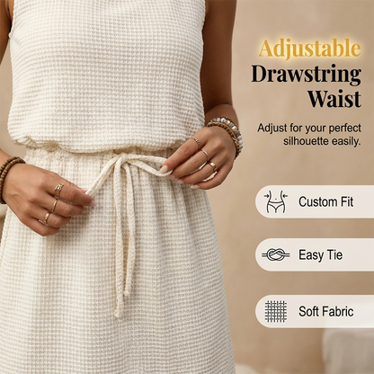 👗🔥Ärmelloses Damenkleid in Waffelpiqué 🎀Taillen Kordelzug für perfekte Passform✨