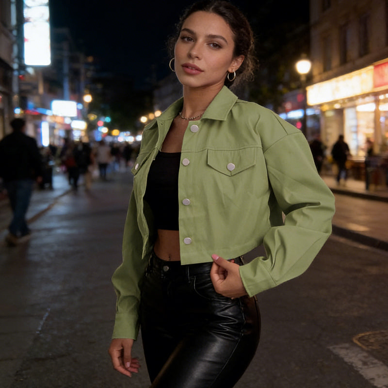 🧥✨ Einfarbige kurze Damen-Hemdjacke 🌸 Casual & Vielseitig