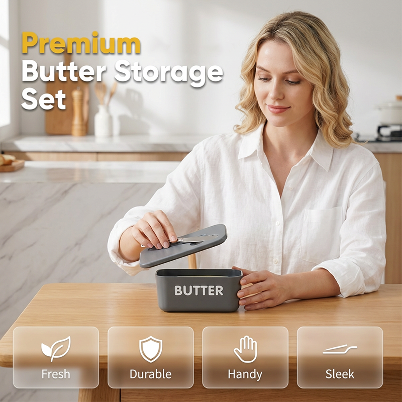 🍞🥄 Große Butterdose | Kunststoff mit Deckel und integriertem Messer