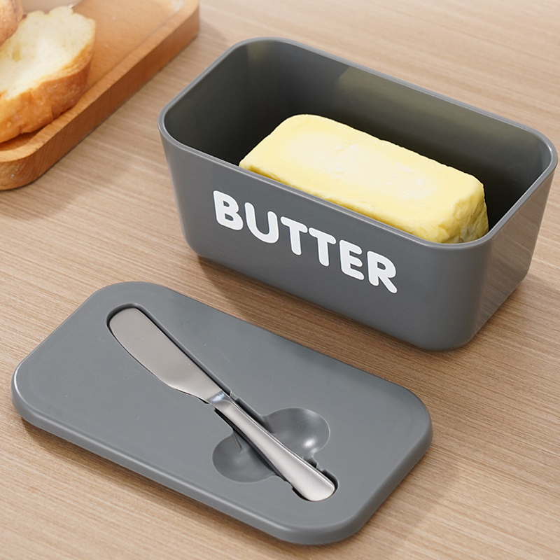 🍞🥄 Große Butterdose | Kunststoff mit Deckel und integriertem Messer