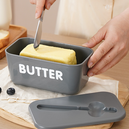 🍞🥄 Große Butterdose | Kunststoff mit Deckel und integriertem Messer