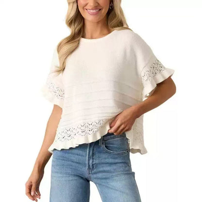 🌸 Kurzärmeliges Strickoberteil mit Rüschen für Damen ✨