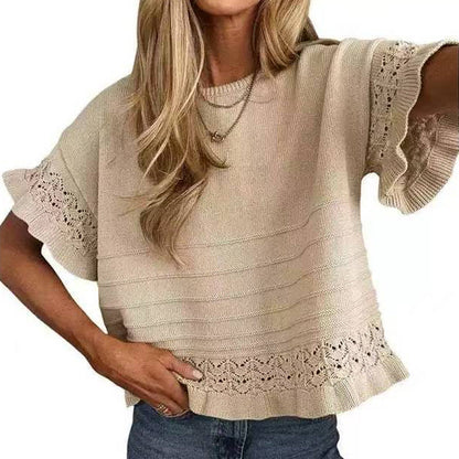 🌸 Kurzärmeliges Strickoberteil mit Rüschen für Damen ✨