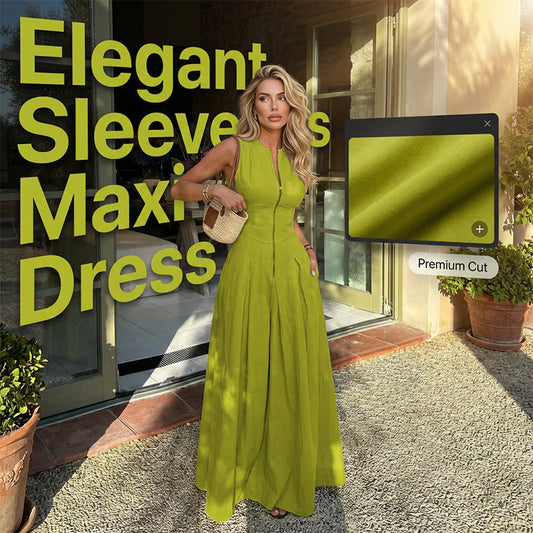 🔥Solange der Vorrat reicht 40 % Rabatt!🎉Ärmelloses Maxikleid in A-Linie mit Reißverschluss vorne