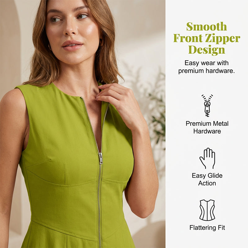 🔥Solange der Vorrat reicht 40 % Rabatt!🎉Ärmelloses Maxikleid in A-Linie mit Reißverschluss vorne