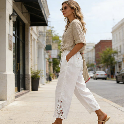 🥳2026 HEISSER VERKAUF🥳💞50 % Rabatt-ÜBER 50K+ VERKAUFT!✨🔥Damenhose mit Spitzenbesatz und Kordelzug