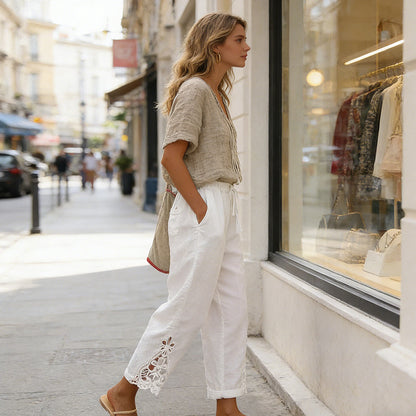 🥳2026 HEISSER VERKAUF🥳💞50 % Rabatt-ÜBER 50K+ VERKAUFT!✨🔥Damenhose mit Spitzenbesatz und Kordelzug