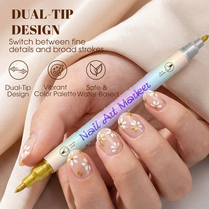 🥳 Nageldesign-Pen mit 2-in-1 Spitze – Perfekt für präzise Linien & Details zu Hause oder unterwegs