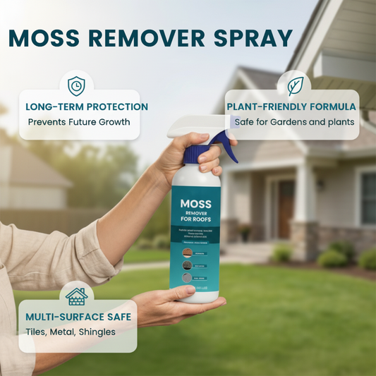 🌧️ Moos- und Algenreiniger-Spray für verschiedene Dachflächen – Aufsprühen, abspülen und strahlend sauber! 🏠✨ Wirksam gegen Moos, schonend zu Pflanzen – für ein sauberes Dach in wenigen Minuten. 🌿💧