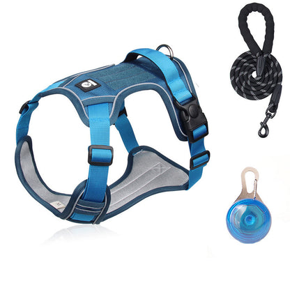 🐾50% Rabatt!🦮Zugstopp‑Hundegeschirr mit Front‑D‑Ring, komplett mit Leine & LED‑Halsband für sichere Spaziergänge 🔦