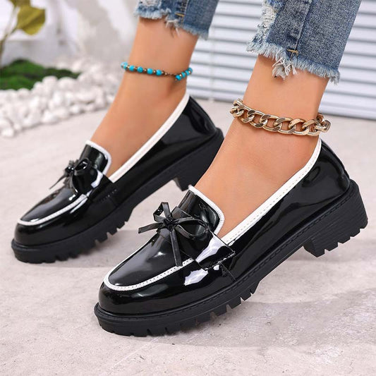 ✨👠Strahlend schön, leichtfüßig 🌸Lässige Damen-Loafer aus Lackleder mit Schleife