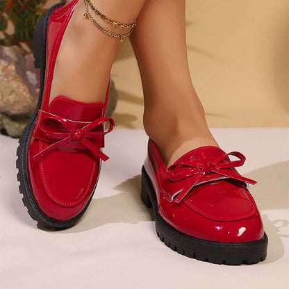 ✨👠Strahlend schön, leichtfüßig 🌸Lässige Damen-Loafer aus Lackleder mit Schleife