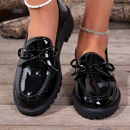 ✨👠Strahlend schön, leichtfüßig 🌸Lässige Damen-Loafer aus Lackleder mit Schleife