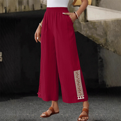 👖✨ 50% RABATT! Damen weite Hose mit Gummibund & Fransendetails – Bequem, luftig & feminin für Sommer, Strand & Freizeit 🌊