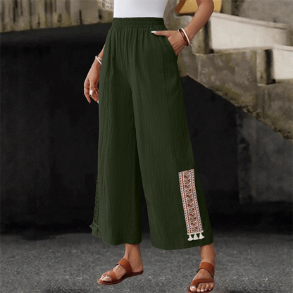 👖✨ 50% RABATT! Damen weite Hose mit Gummibund & Fransendetails – Bequem, luftig & feminin für Sommer, Strand & Freizeit 🌊