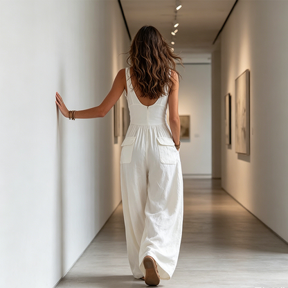 👕✨ 50% RABATT! Stylischer Jumpsuit für Damen mit V-Ausschnitt und Taschen – Lässig, bequem & perfekt für Alltag & Events 🍂