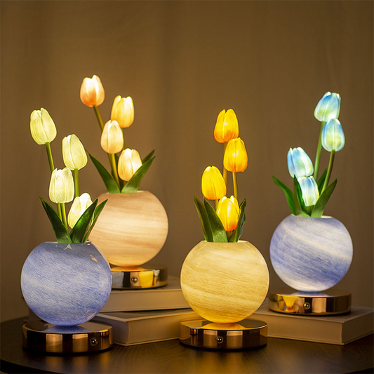 🌷💡🌸 Elegante Tulpenstrauß-Nachtlampe – Romantische Blumenlampe, Schlafzimmer Deko Nachtlicht