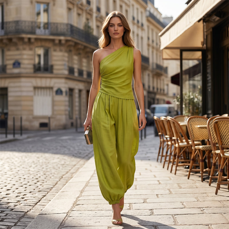 💃50% RABATT Elegantes Damen-Set Ein-Schulter-Top & Weite Hose🌸