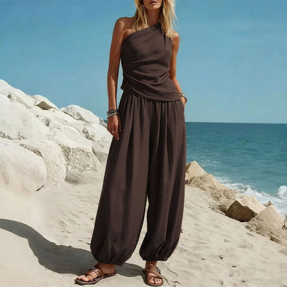 💃50% RABATT Elegantes Damen-Set Ein-Schulter-Top & Weite Hose🌸