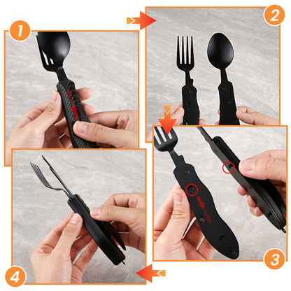 🍴 4-in-1 faltbares multifunktionales Outdoor-Besteck – Löffel, Gabel, Messer & Flaschenöffner – kompakt, leicht & ideal für Camping, Wandern oder Notfalltasche 🏕️