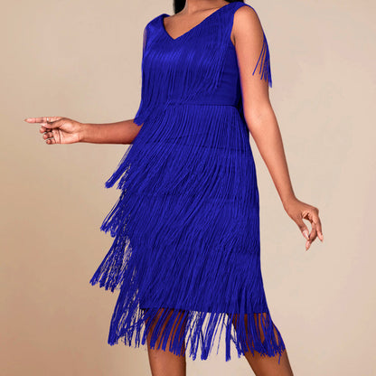 ⏰🔥50% RABATT nur kurze Zeit💰👗Ärmelloses Flapper-Kleid für Damen mit V-Ausschnitt und Fransen✨