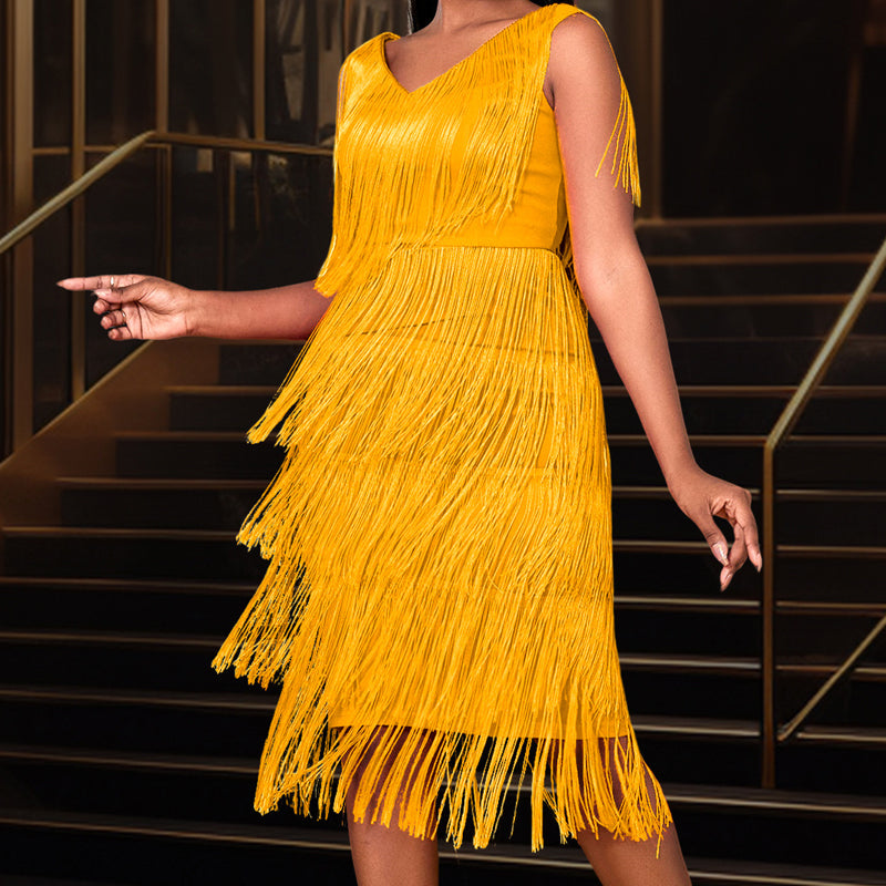 ⏰🔥50% RABATT nur kurze Zeit💰👗Ärmelloses Flapper-Kleid für Damen mit V-Ausschnitt und Fransen✨