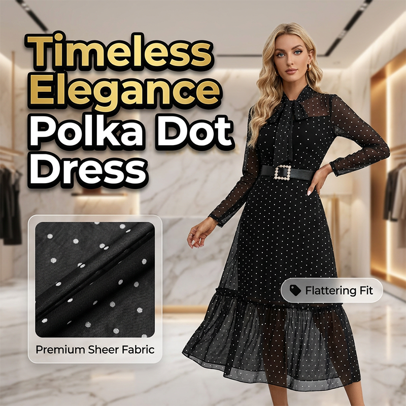 👗 LIMITED-TIME 50% RABATT! ✨ Midikleid mit Polka-Dots – Schleifenkragen, Elegant ✨