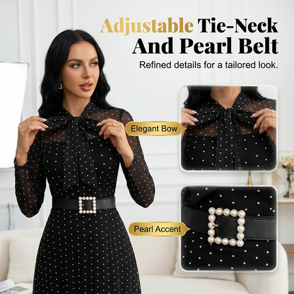 👗 LIMITED-TIME 50% RABATT! ✨ Midikleid mit Polka-Dots – Schleifenkragen, Elegant ✨