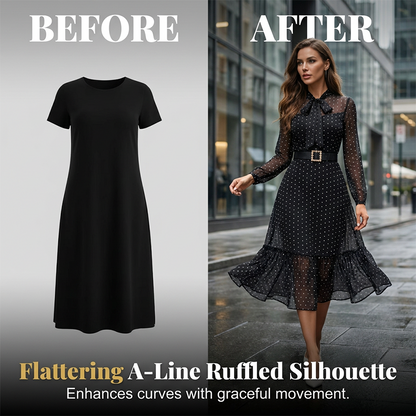 👗 LIMITED-TIME 50% RABATT! ✨ Midikleid mit Polka-Dots – Schleifenkragen, Elegant ✨