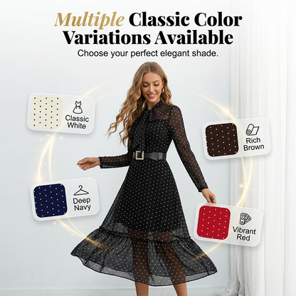 👗 LIMITED-TIME 50% RABATT! ✨ Midikleid mit Polka-Dots – Schleifenkragen, Elegant ✨