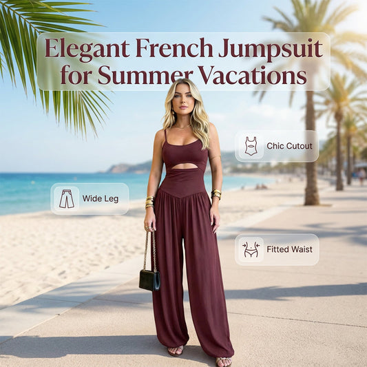 🖤Ärmelloser Jumpsuit✨Cut-out Design｜Weites Bein｜Rückseite zum Binden
