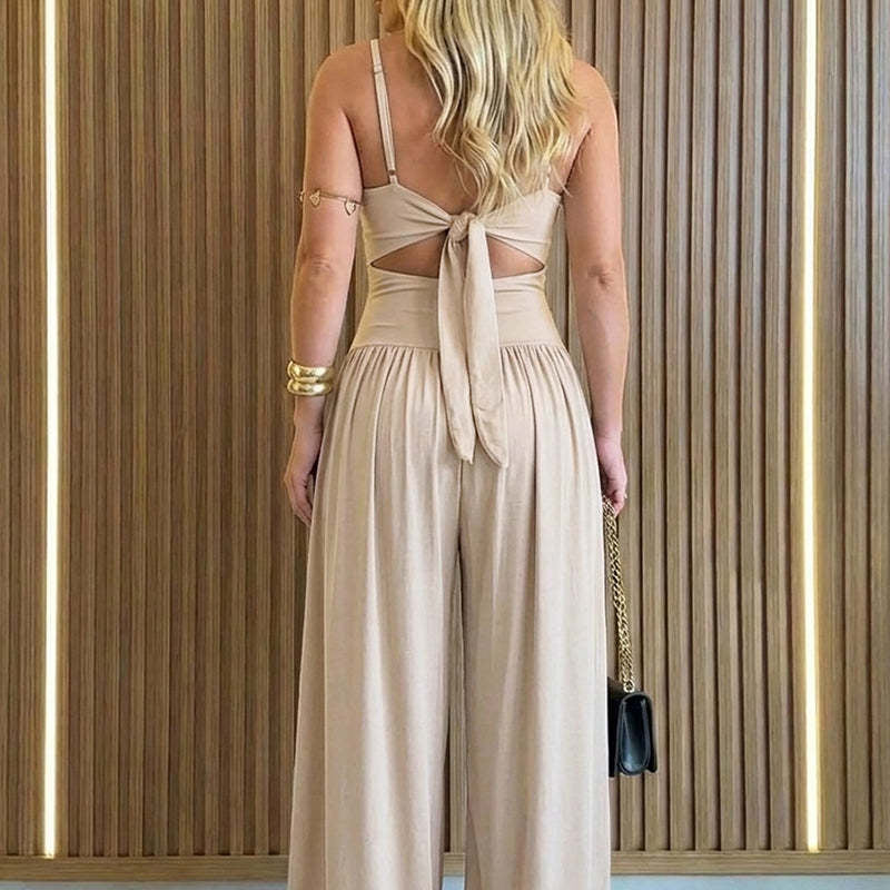 🖤Ärmelloser Jumpsuit✨Cut-out Design｜Weites Bein｜Rückseite zum Binden
