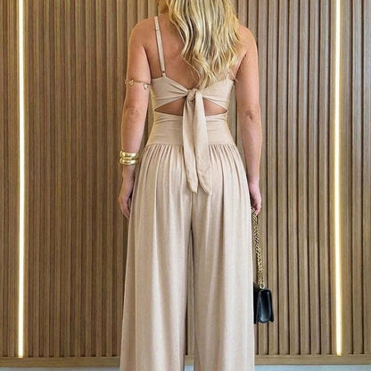 🖤Ärmelloser Jumpsuit✨Cut-out Design｜Weites Bein｜Rückseite zum Binden
