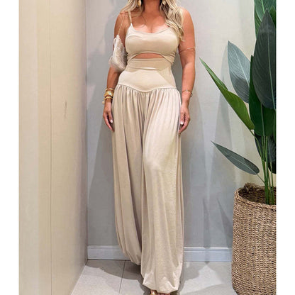 🖤Ärmelloser Jumpsuit✨Cut-out Design｜Weites Bein｜Rückseite zum Binden