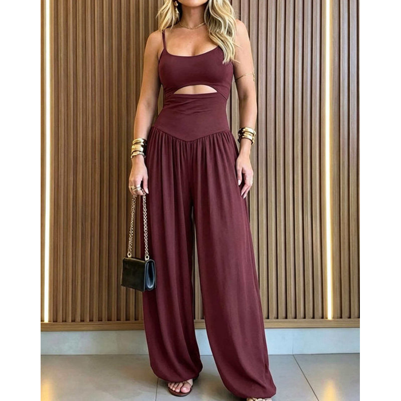 🖤Ärmelloser Jumpsuit✨Cut-out Design｜Weites Bein｜Rückseite zum Binden