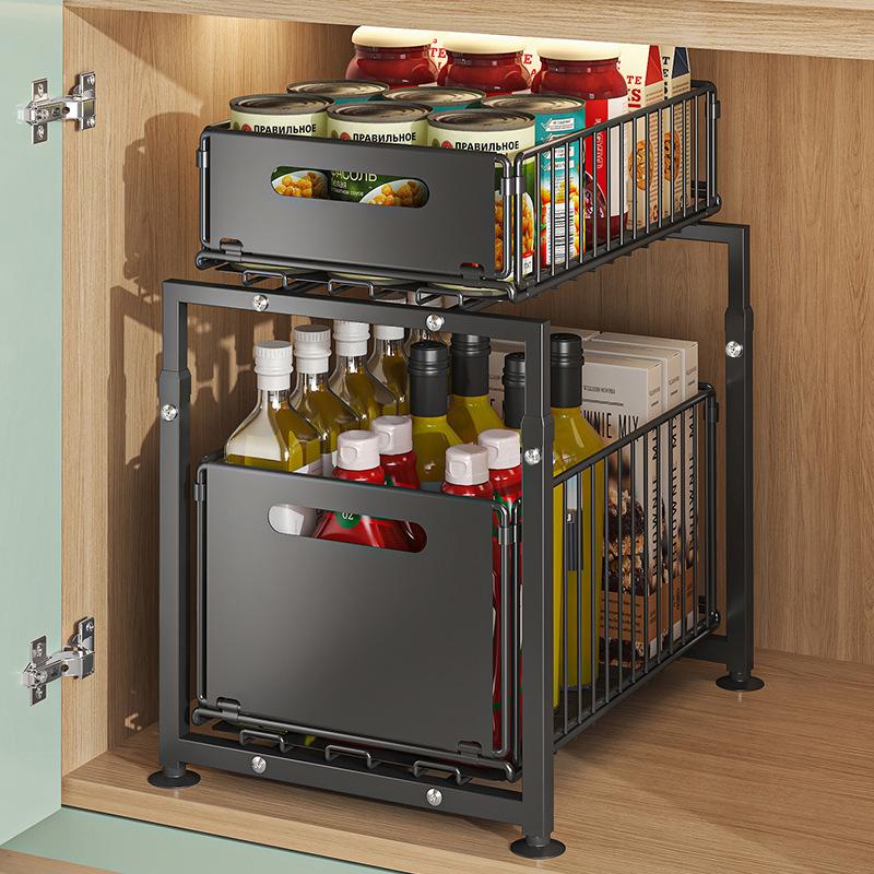 💪🥫 BLITZANGEBOT 50% RABATT! Doppelstöckiges Ausziehregal Schrankorganizer – 5 Höhenstufen, 2 Ebenen, Kohlenstoffstahl, Große Kapazität, Keine Montage ✨