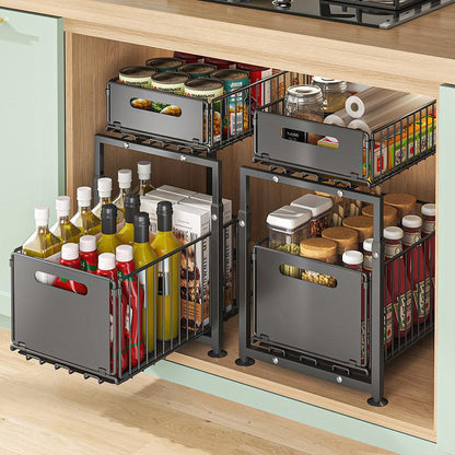 💪🥫 BLITZANGEBOT 50% RABATT! Doppelstöckiges Ausziehregal Schrankorganizer – 5 Höhenstufen, 2 Ebenen, Kohlenstoffstahl, Große Kapazität, Keine Montage ✨
