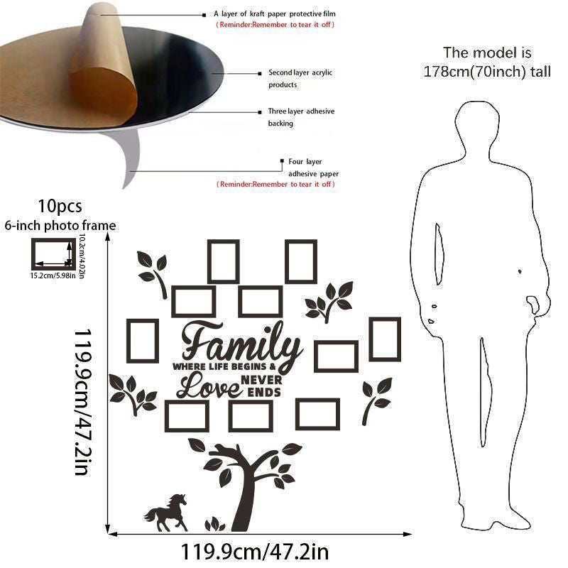👨‍👩‍👧‍👦🏡✨3D Stammbaum Fotorahmen Wandaufkleber | Selbstklebender Familienbaum Wanddeko