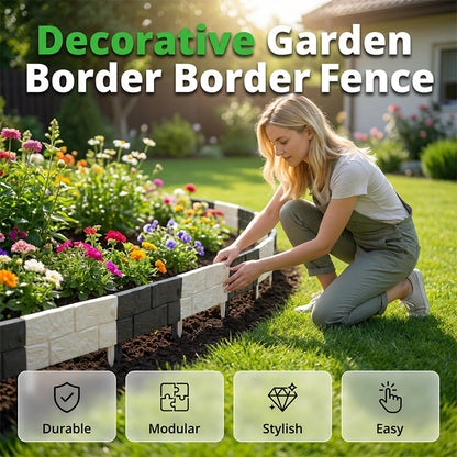 ⛏️Gartenumrandung aus ineinandergreifenden Kunststeinplatten｜verzahnte Steinbeeteinfassung für Rasen & Blumenbeet