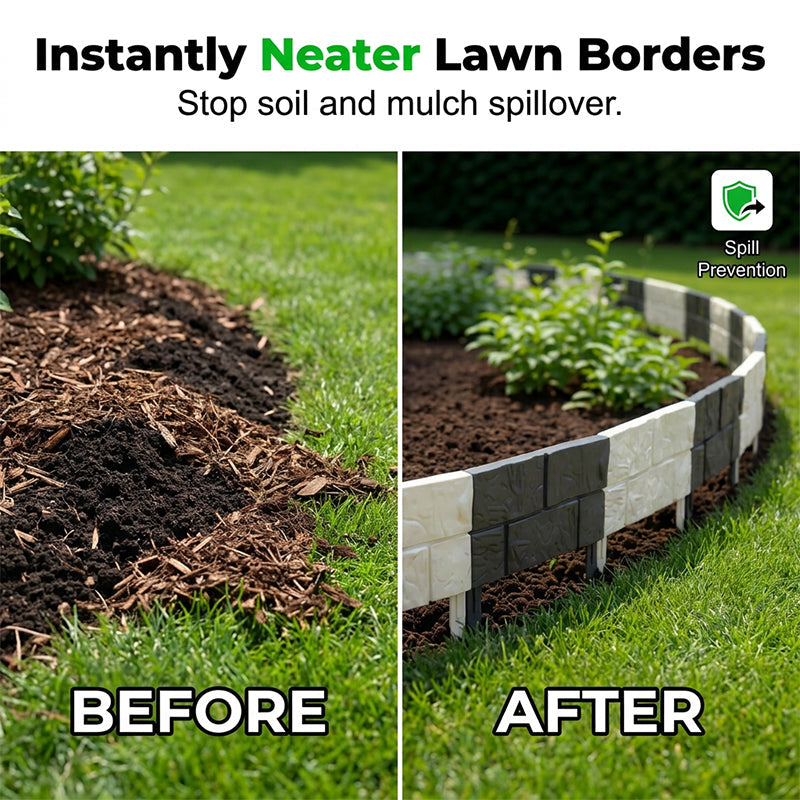 ⛏️Gartenumrandung aus ineinandergreifenden Kunststeinplatten｜verzahnte Steinbeeteinfassung für Rasen & Blumenbeet